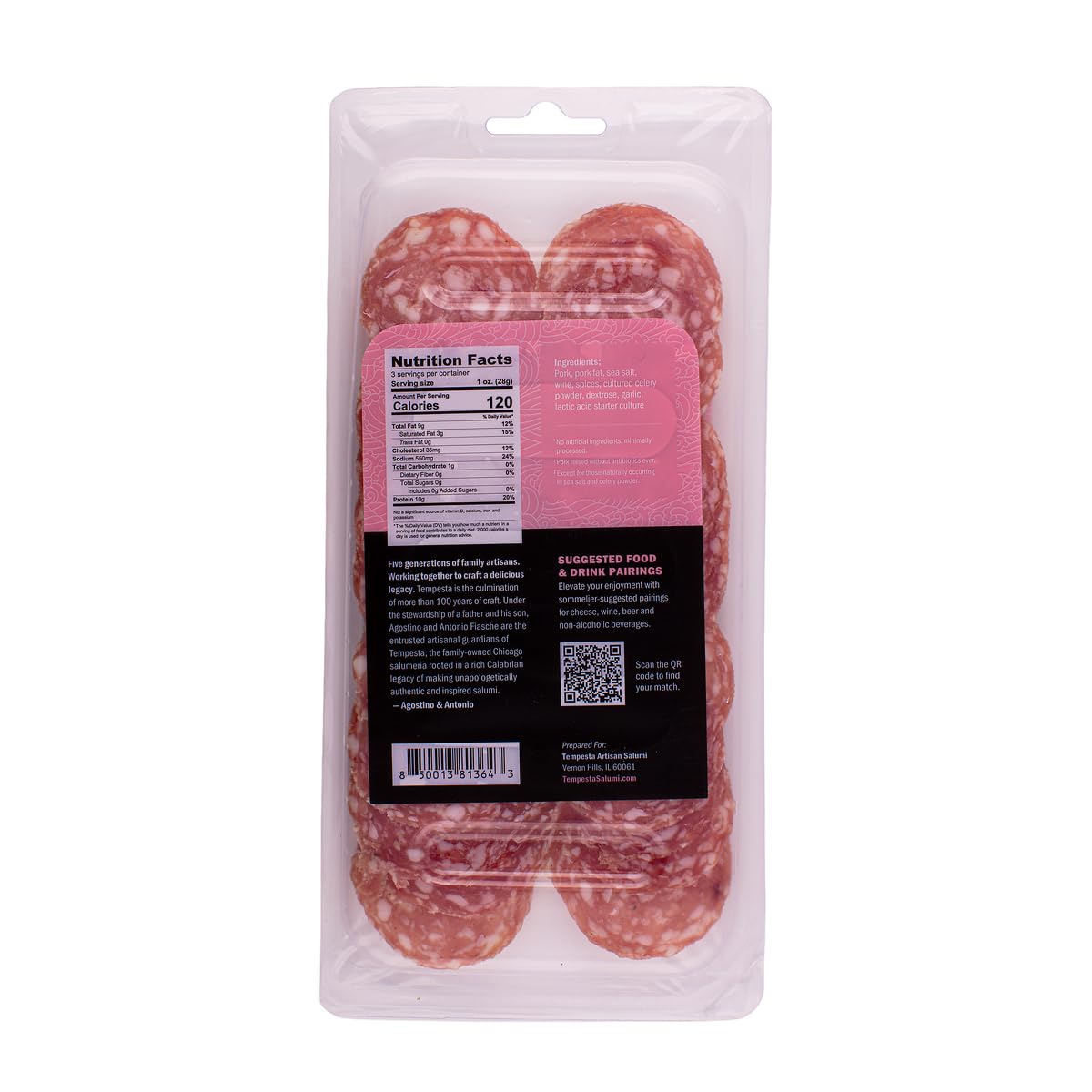 Tempesta NOSTRANO Pink Peppercorn Salami, 3 OZ (Pack of 3)