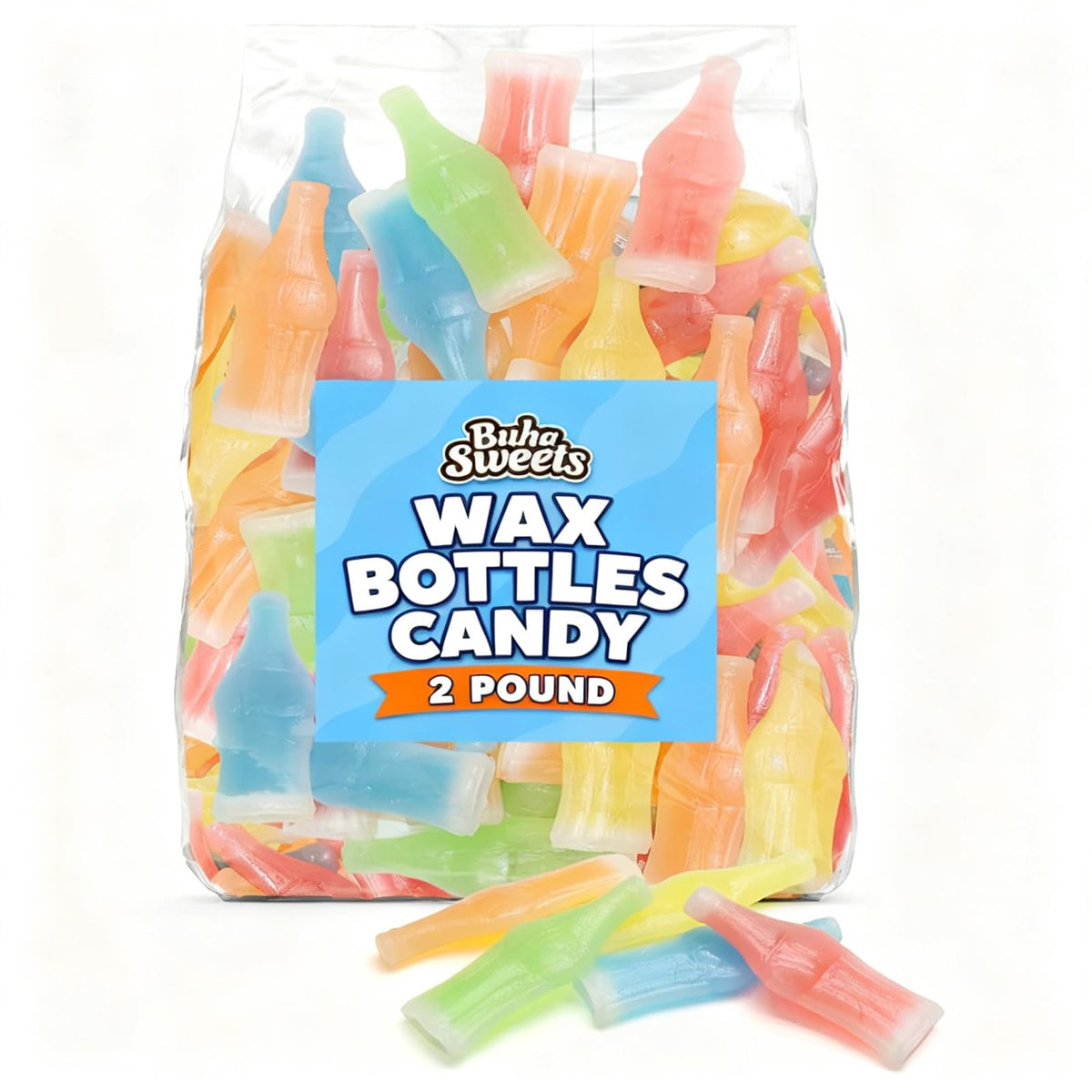 Wax Bottles Candy Bulk Bag, Assorted Flavors, 2 lb