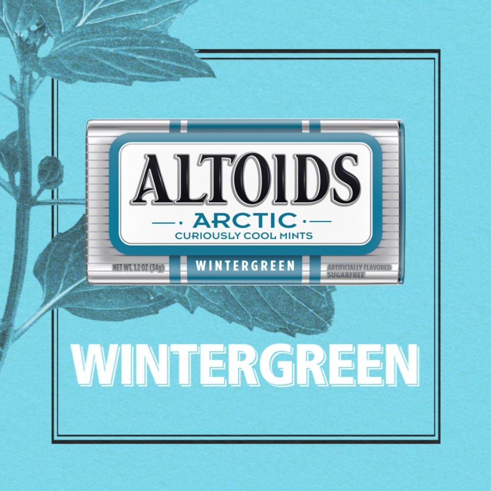 ALTOIDS Arctic Wintergreen Breath Mints Sugar Free Hard Candy Bulk, 1.2 oz Tin (8 Pack)