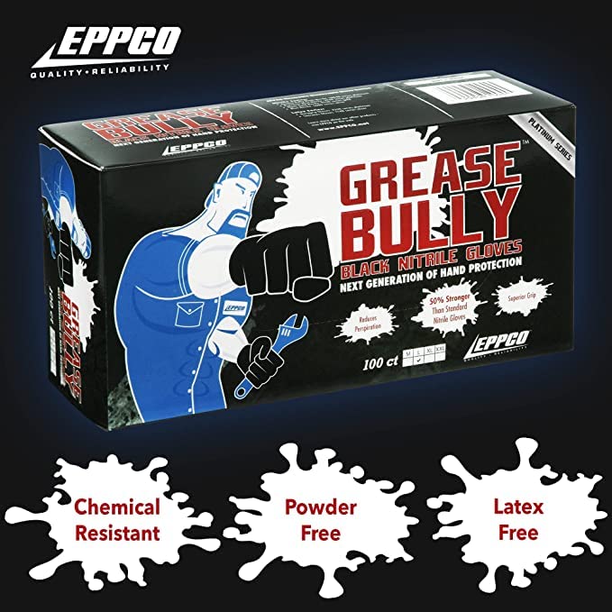 DENCO DISTRIBUTING, INC. Grease Bully Nitrile Gloves - 6MIL - Medium - Black - Powder & Latex Free - 1000 Count - 10 Boxes (Medium)