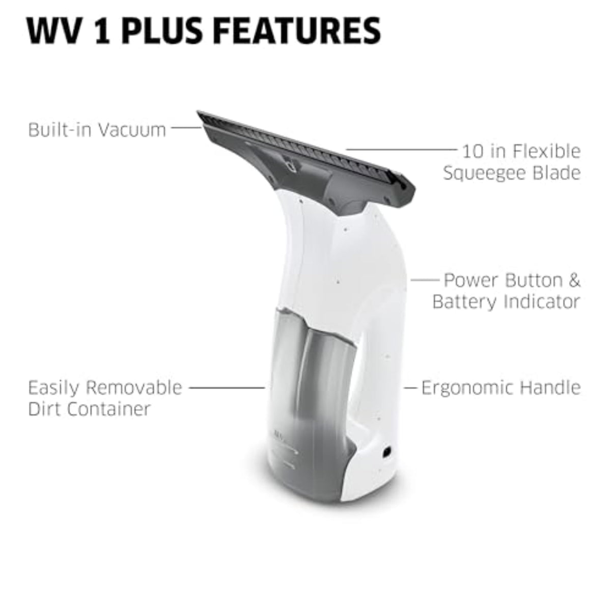 Kärcher WV 1 Electric Window Vacuum Squeegee 10" - Perfect for Showers, Mirrors, Glass, and Countertops - Electric Squeegee