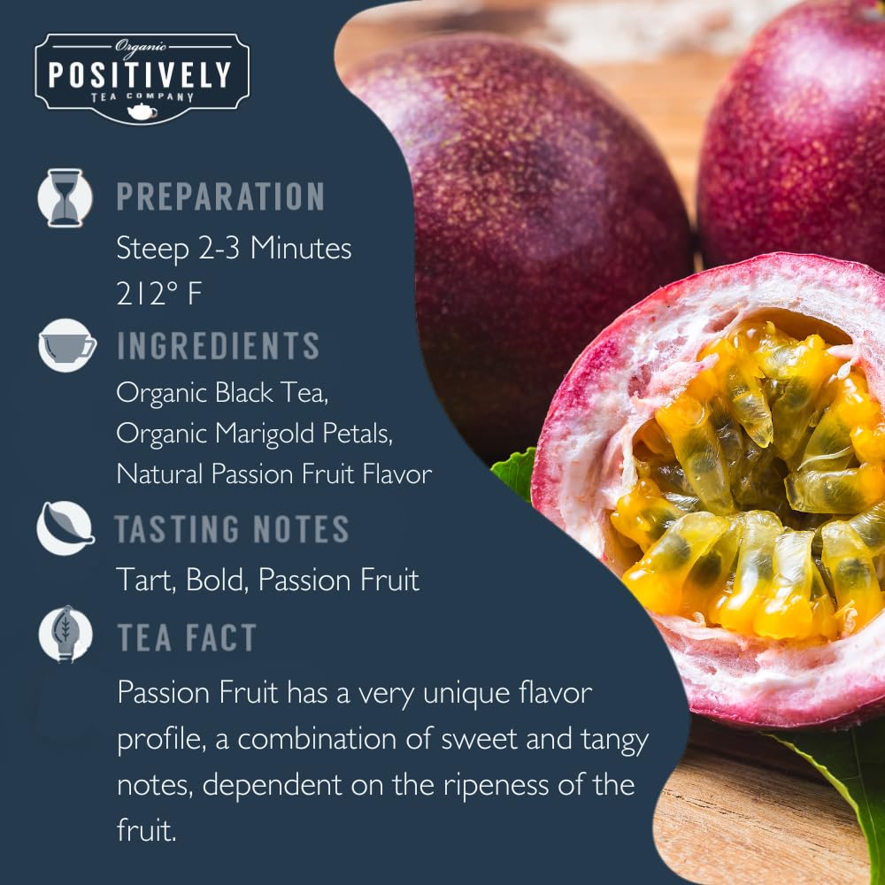 Organic Positively Tea Company, Passion Fruit Black Tea, Loose Leaf, 16 Ounce