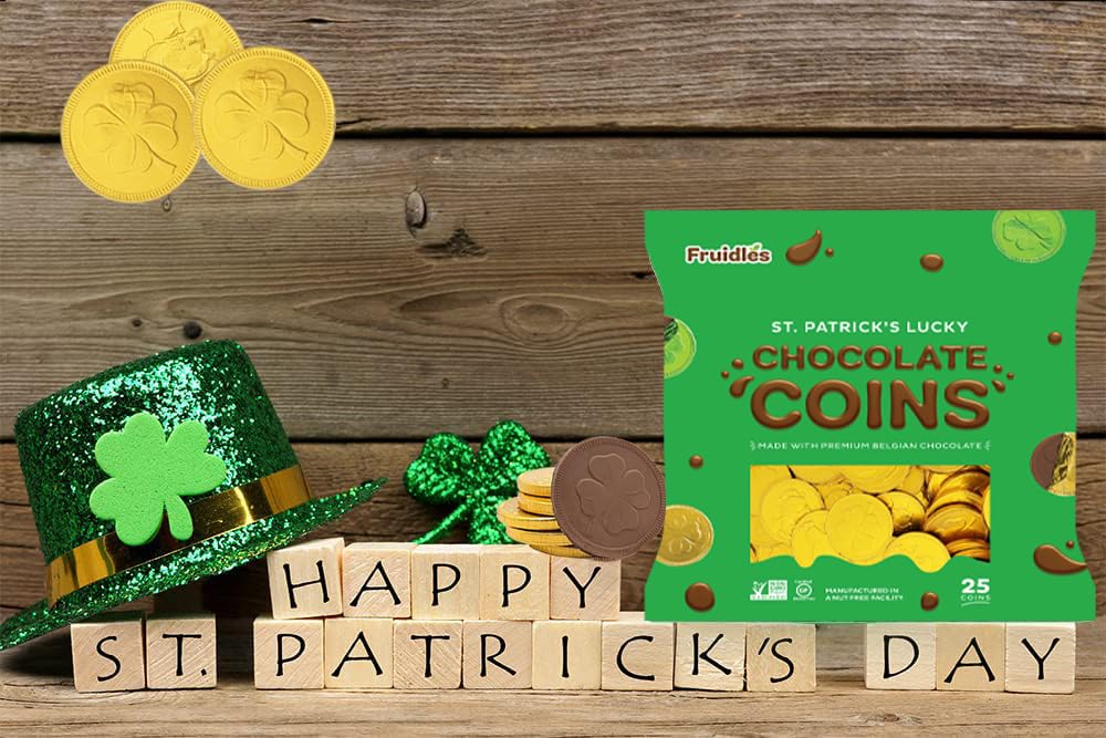The Dreidel Company St. Patrick's Day Lucky Belgian Milk Chocolate Gold Coins, Nut-Free, Kosher Certified Dairy, Leprechaun Box (5 Pounds (Bulk))