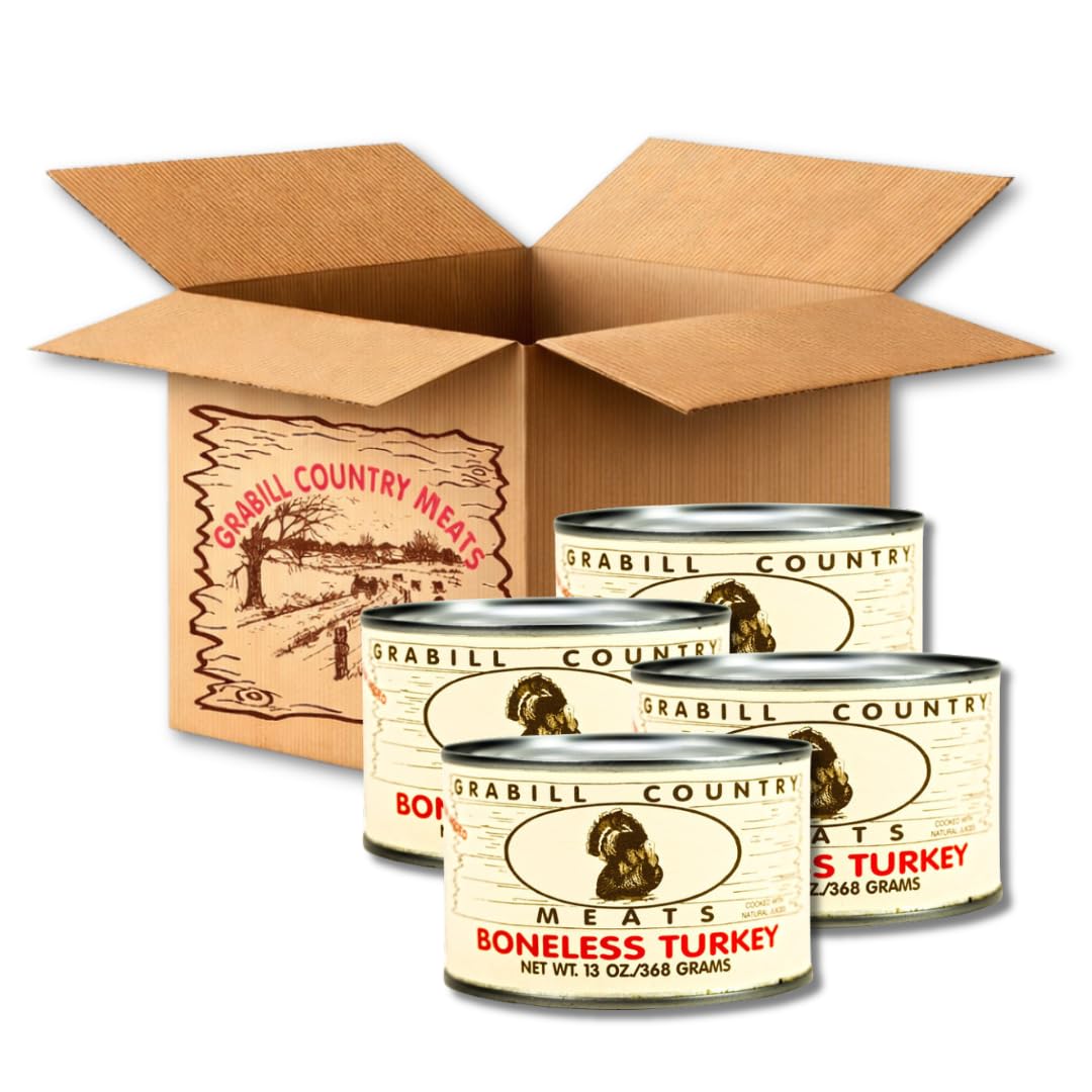 Grabill Country Meats - Pack of 4 - Turkey Chunks - Fully Cooked & Ready To Eat - 13 oz. Cans Boxed