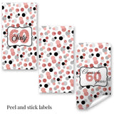 Amanda Creation Confetti Rose Gold Polka Dot 60th Birthday Party Mini Chocolate Candy Bar Sticker Wrappers, 45 1.4" x 2.6" Wrap Around Labels, Great