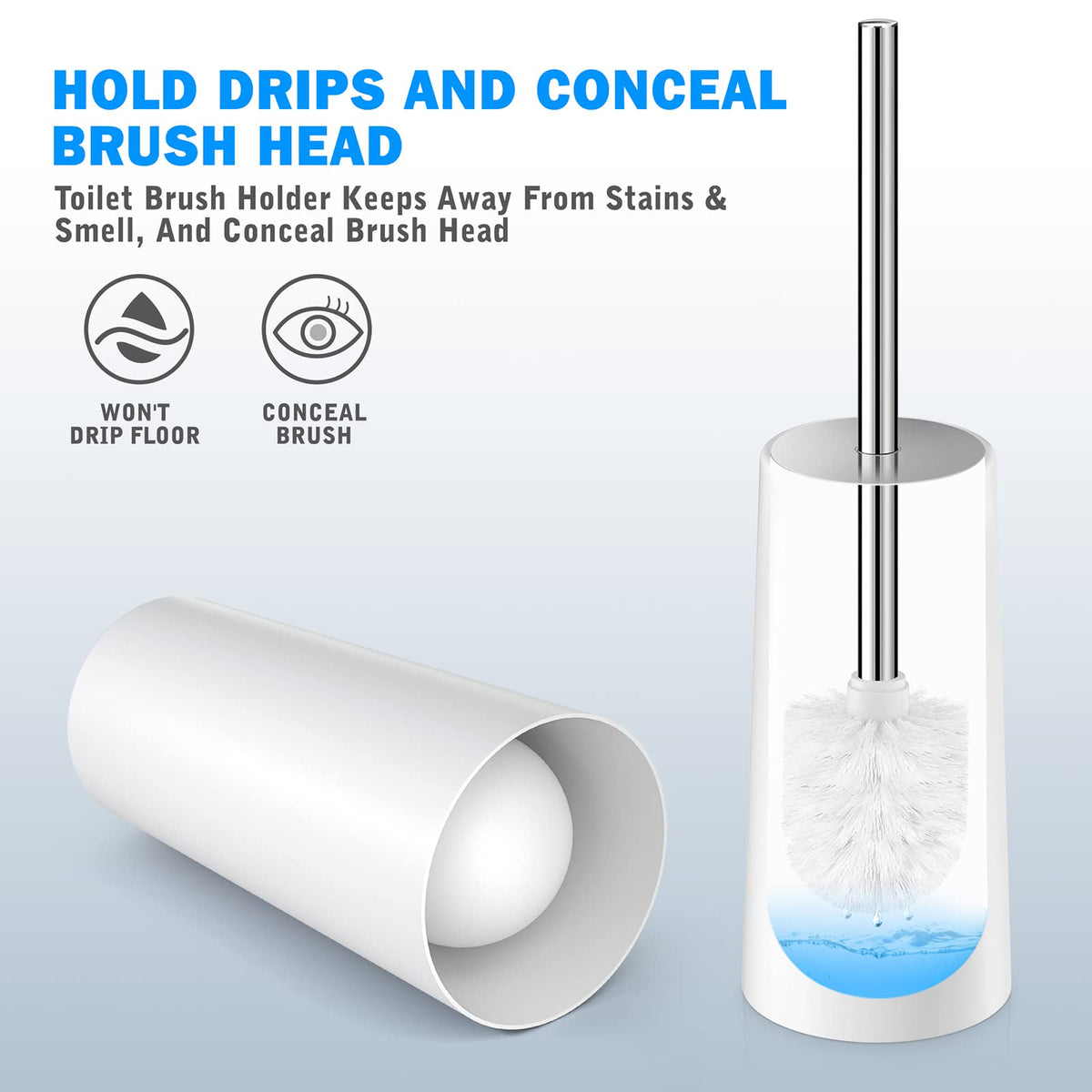 Toilet Brush and Holder, 2 Pack Toilet Brush with 304 Stainless Steel Long Handle, Toilet Bowl Brush for Bathroom Toilet-Ergonomic, Elegant,Durable