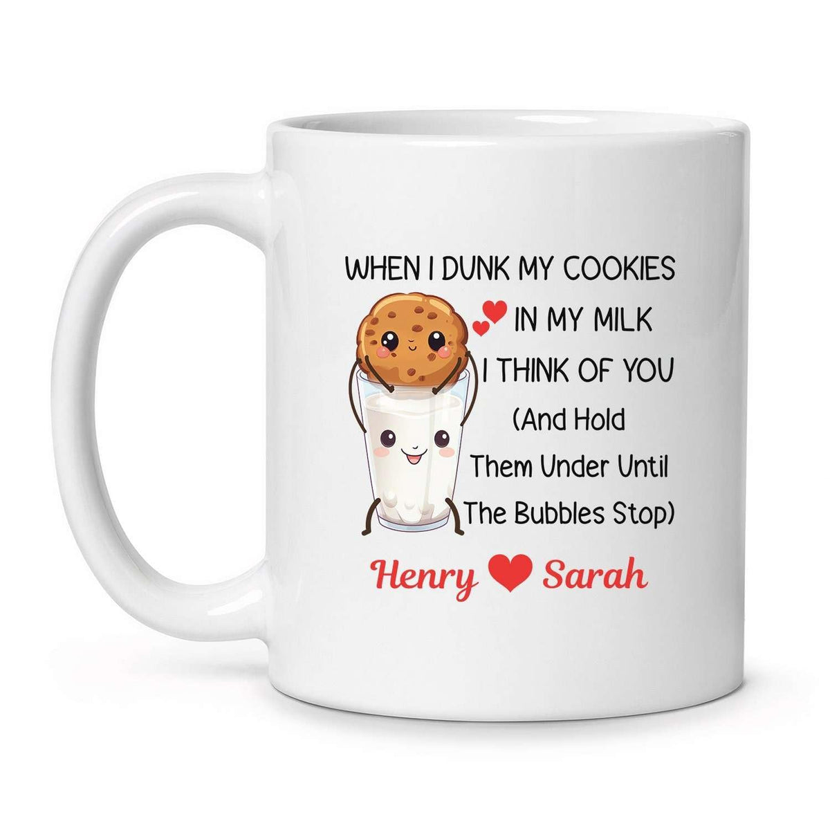Personalized Cookies & Milk Tea Cup Gift For Engaged Couple - Customized Choose Name Couple Coffee Cup - When I Dunk My Cookies In Milk I Think Of You