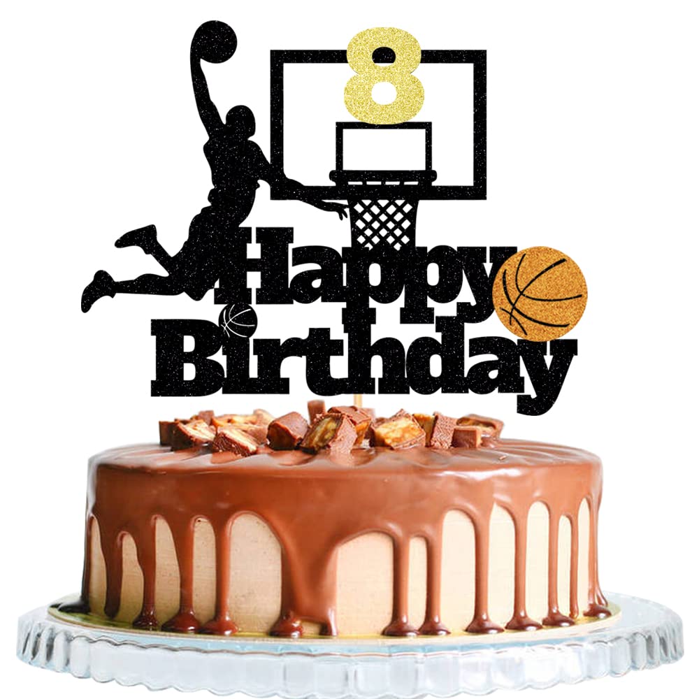 Basketball Happy 8th Birthday Cake Topper-Basketball Themed Birthday Party Cake Decoration-8 Years Birthday Party Supplies (8th)