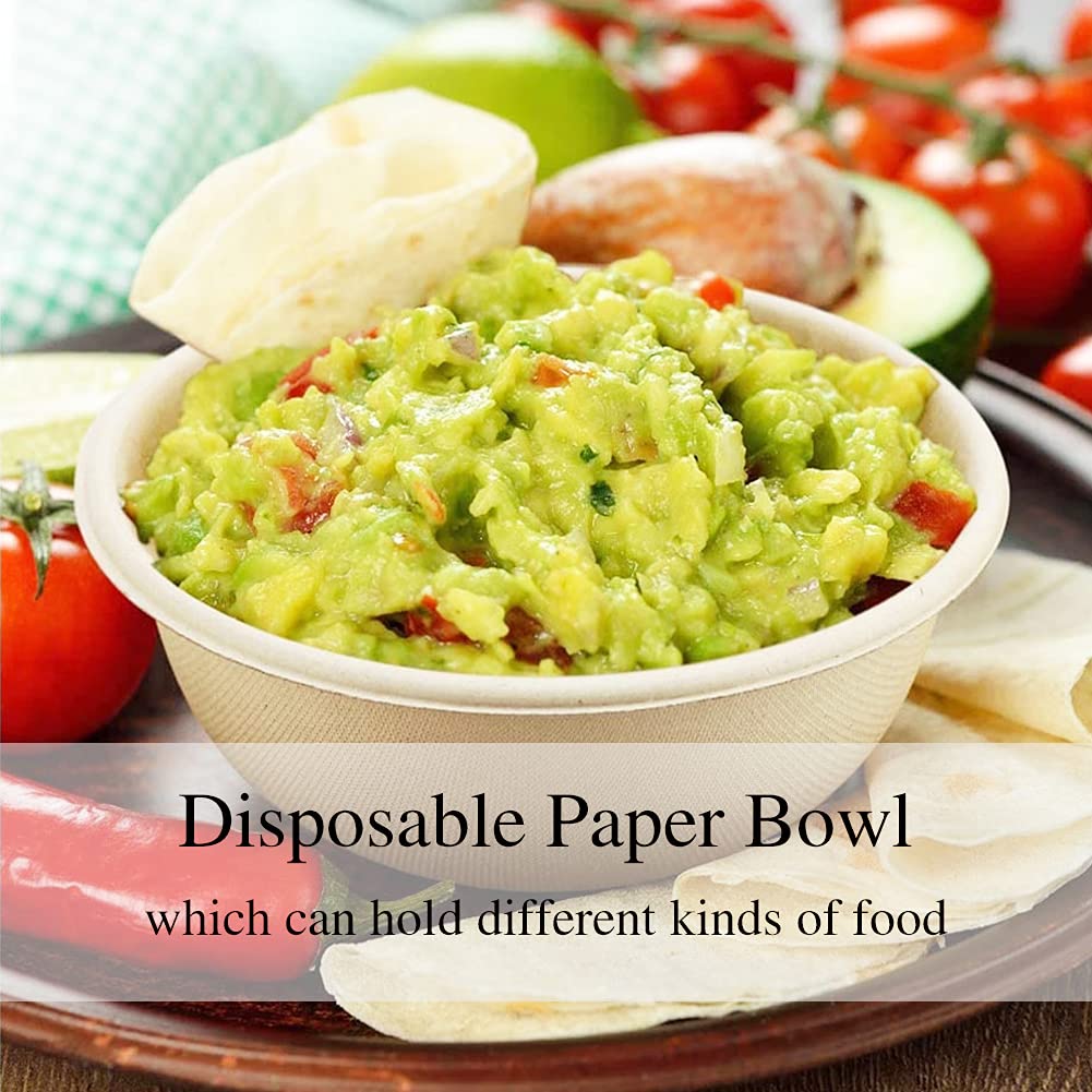 Lshfwn 100 Pack 12 oz Disposable Paper Bowls, Heavy Duty Compostable, Eco-friendly Bagasse Bowls for Parties, Restaurants, Catering