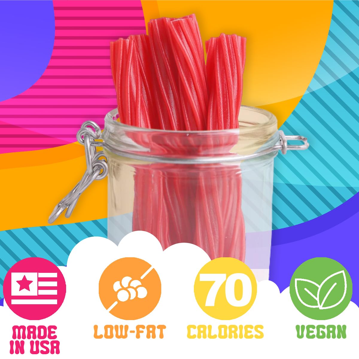 Amish Good Gourmet Licorice Twist Candy - Premium Sweet & Chewy Treat, Strawberry Jumbo Licorice Twist Perfect Snack Under 100 Calories