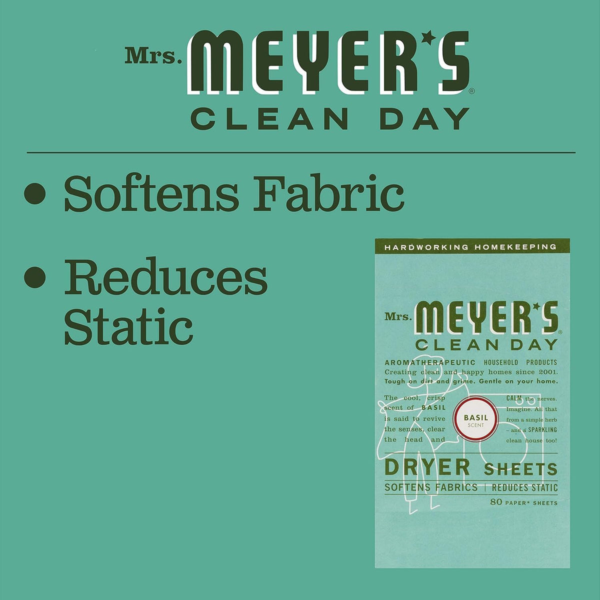 Mrs. Meyer's Clean Day Dryer Sheets - Basil - 80 ct - 2 pk