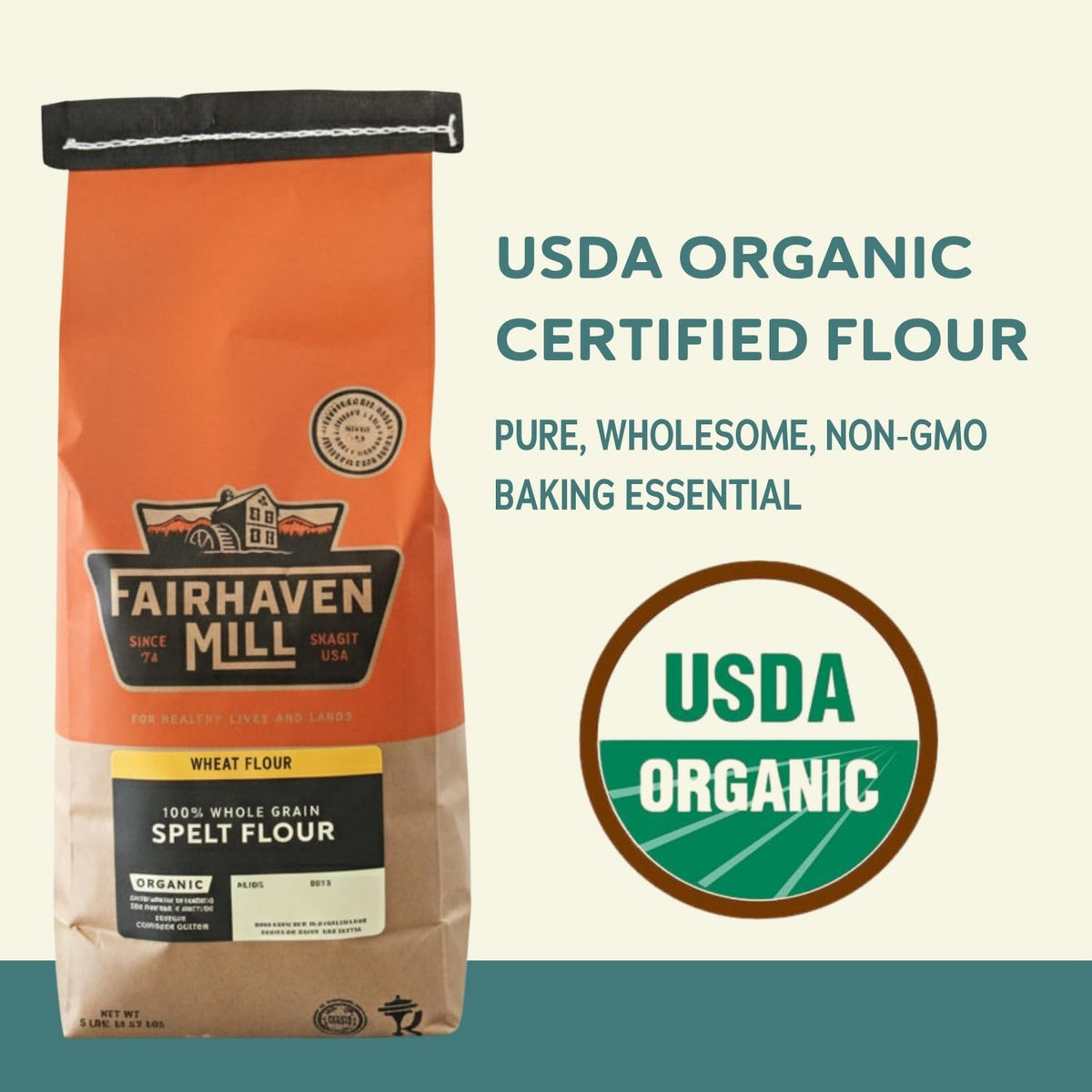 Fairhaven Mill Whole Grain Spelt Flour - USDA Organic Certified & Non-GMO - Nutty Flavor & High Absorption Rate for Artisan Breads, Pizza Crusts