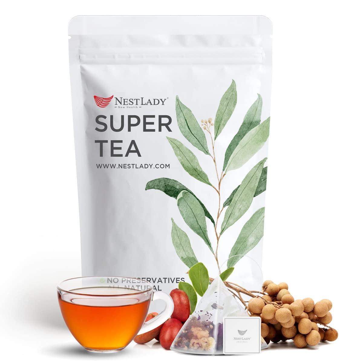 NESTLADY Red Date Longan Goji Berry Tea - Herbal & Flower Blend, Healthy Nourishing Tea Bags 15 Bags (120g, 8g/Bag)
