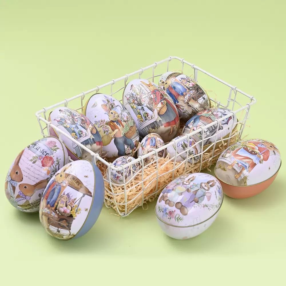 LASIYUAN 4pcs Pieces Painted Eggshell Style tin Box for Easter?Reusable Metal Egg Tins by ?for Easter Parties Decorations Storage Style (4 small)
