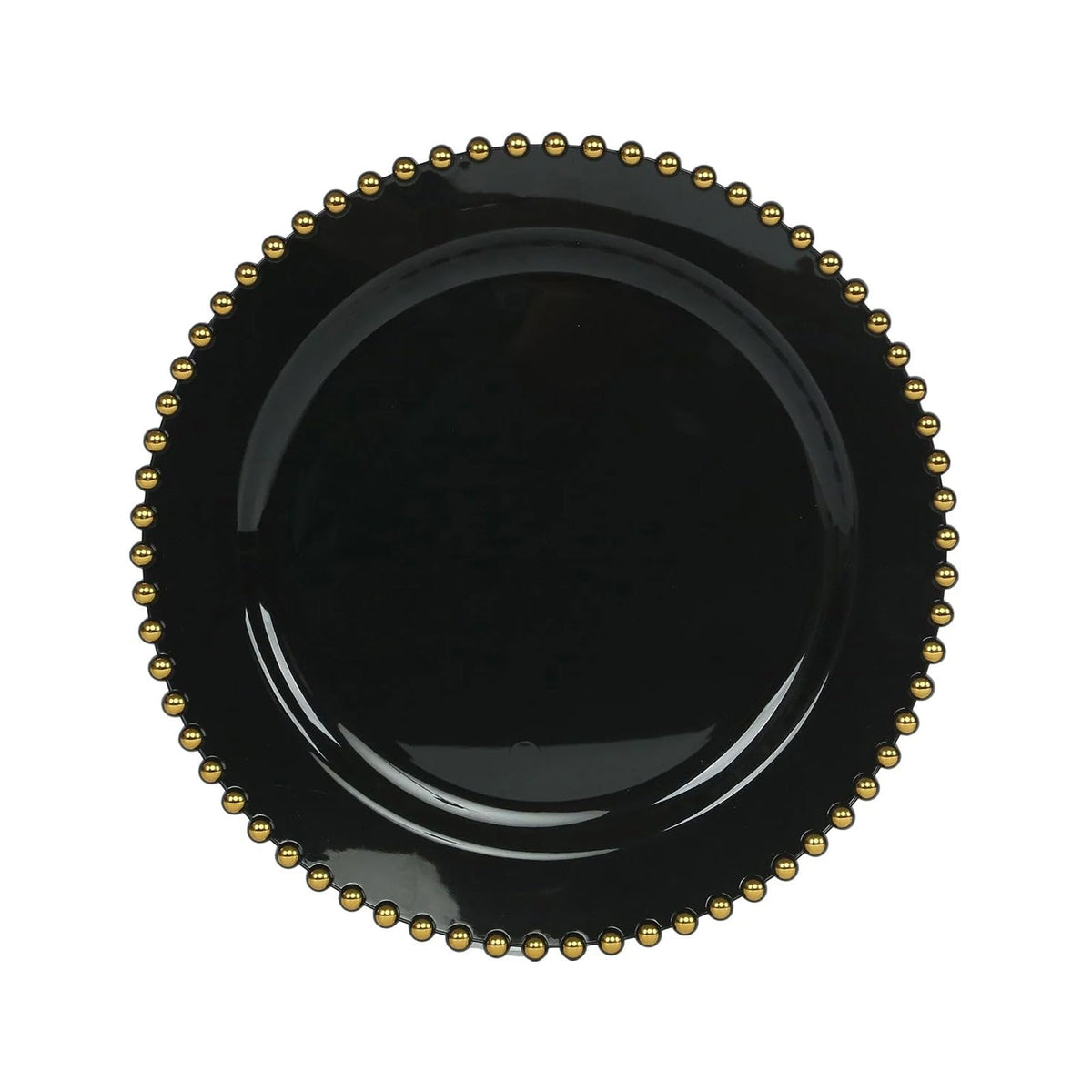TCF Linen 10" Dinner Plates - Set of 20 - Plastic Black Gold Round Disposable Plate Beaded Rim, Ideal for Decoration Party Wedding Bulk Events