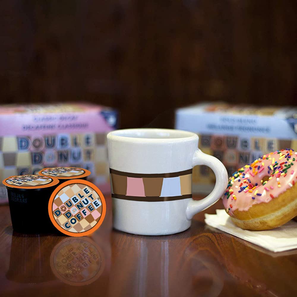 Double Donut Coffee High Caffeine Coffee Pods, Extra Strong Double Caffeine Coffee Cups for Keurig K Cup Brewer Machines Single Serve Dark Roast
