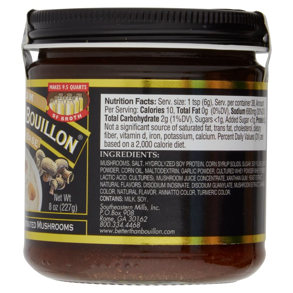 Better Than Bouillon Premium Mushroom Base, Made from Seasoned & Concentrated Mushrooms, Makes 9.5 Quarts of Broth, 38 Servings 8 Ounce (Pack of 4)