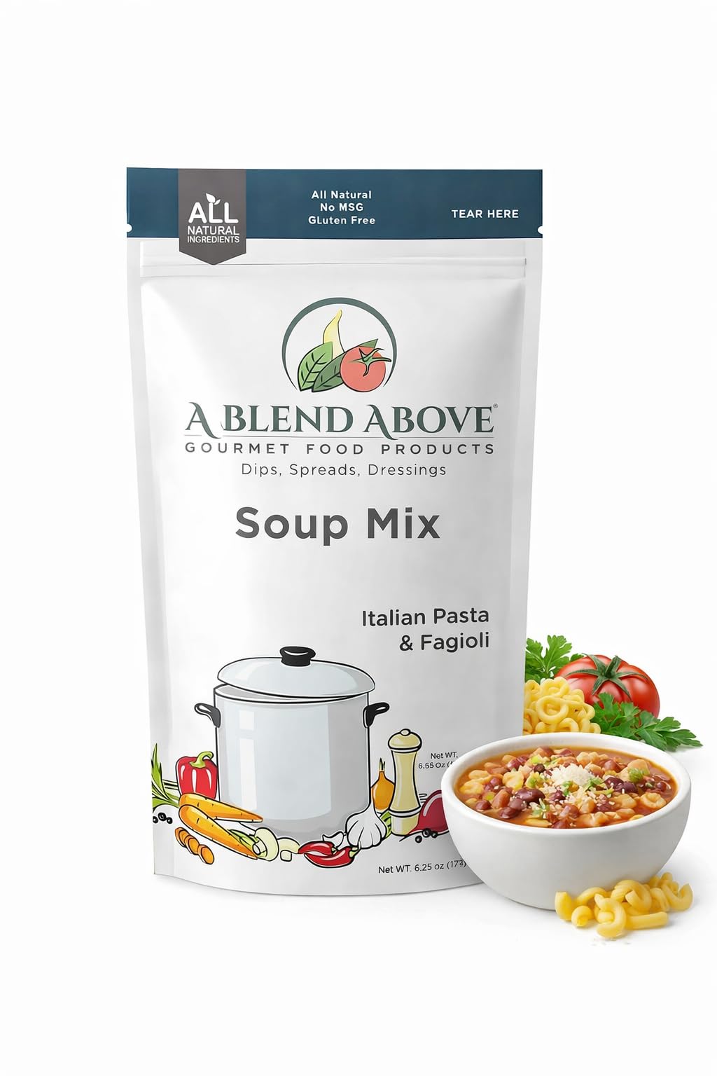 A Blend Above Italian Pasta & Fagioli Soup Mix, Vegan Friendly, All Natural, No MSG, No Preservatives, Low Sodium, 6 Servings, Easy to Make, Quick