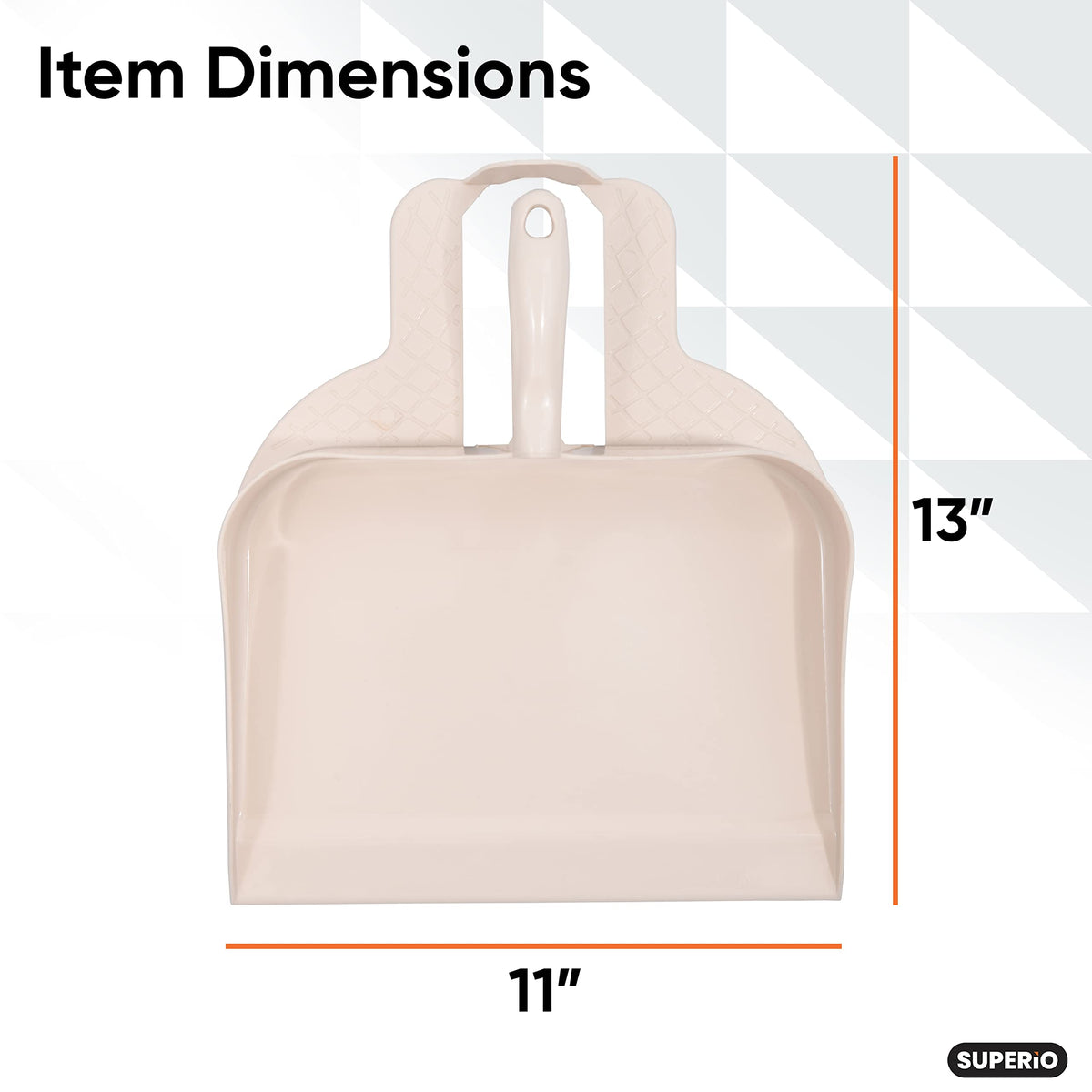 Superio Heavy Duty Plastic Step-on Dustpan with Comfort Grip Handle White, Durable, Lightweight Multi Surface Dust Pan Easy Broom Sweeping, 10-inch
