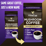 VitaCup Mushroom Coffee Grounds, with Lions Mane, Chaga, B Vitamins, D3, Boost Focus, Immunity, Memory & Clarity, Medium Dark Roast, Bold & Smooth