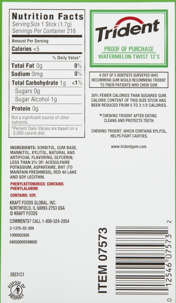Trident Sugar Free Gum Watermelon Twist , 18 Count