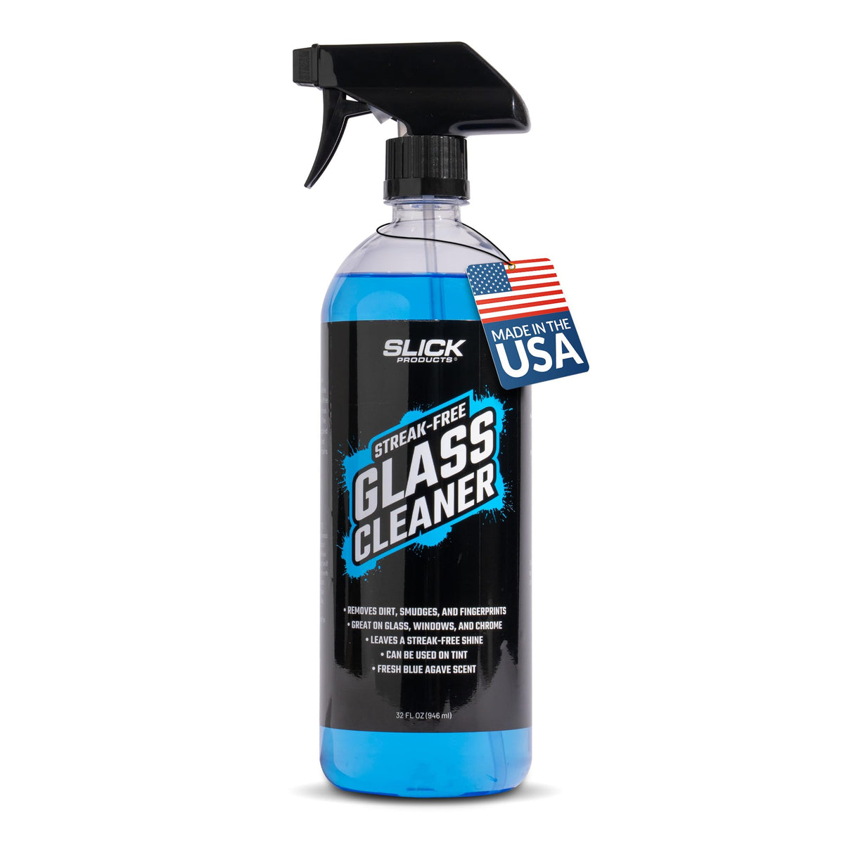 Slick Products Streak-Free Glass Cleaner - Ammonia-Free Window, Mirror, Chrome & Tint Cleaner - Removes Dirt, Smudges & Fingerprints - Ready-to-Use