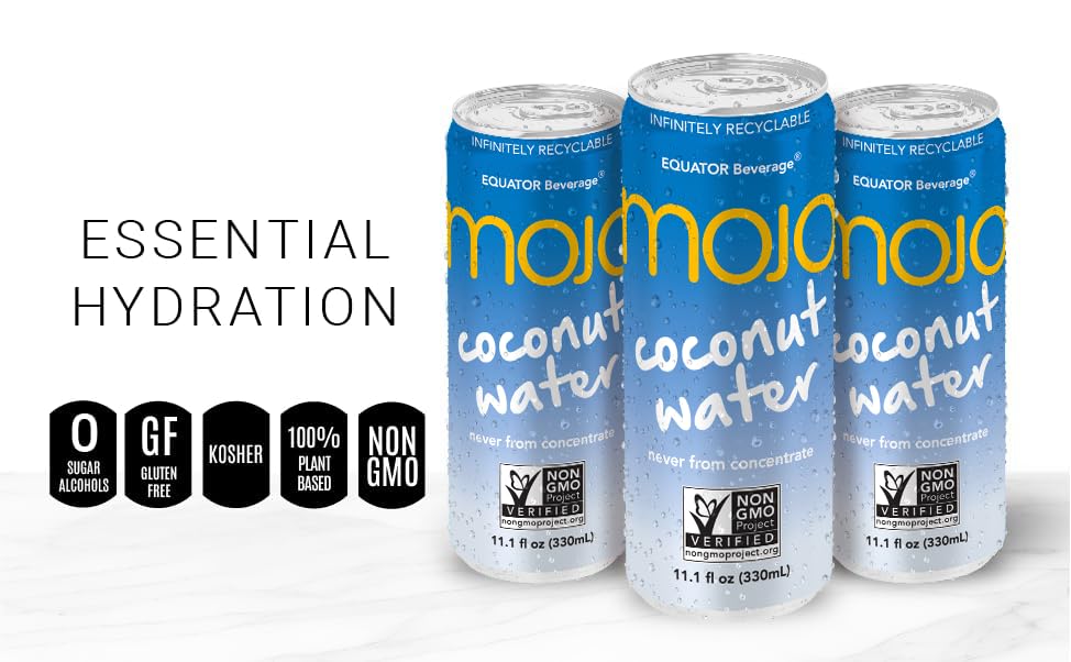 MOJO Coconut Water | Hydration Drink & Sports Drink | Electrolytes Beverage | Vitamin B & C | Hydration Drink for Skin & Body | 11.1 Oz (Pack Of 12)