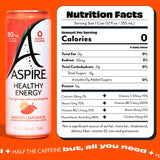 ASPIRE® Mango Lemonade, Healthy Energy Drink 80mg Natural Caffeine, Zero Sugar No Carbs Keto Friendly, 12 Pack Green Tea Sugar Free Drink Low Caffeine