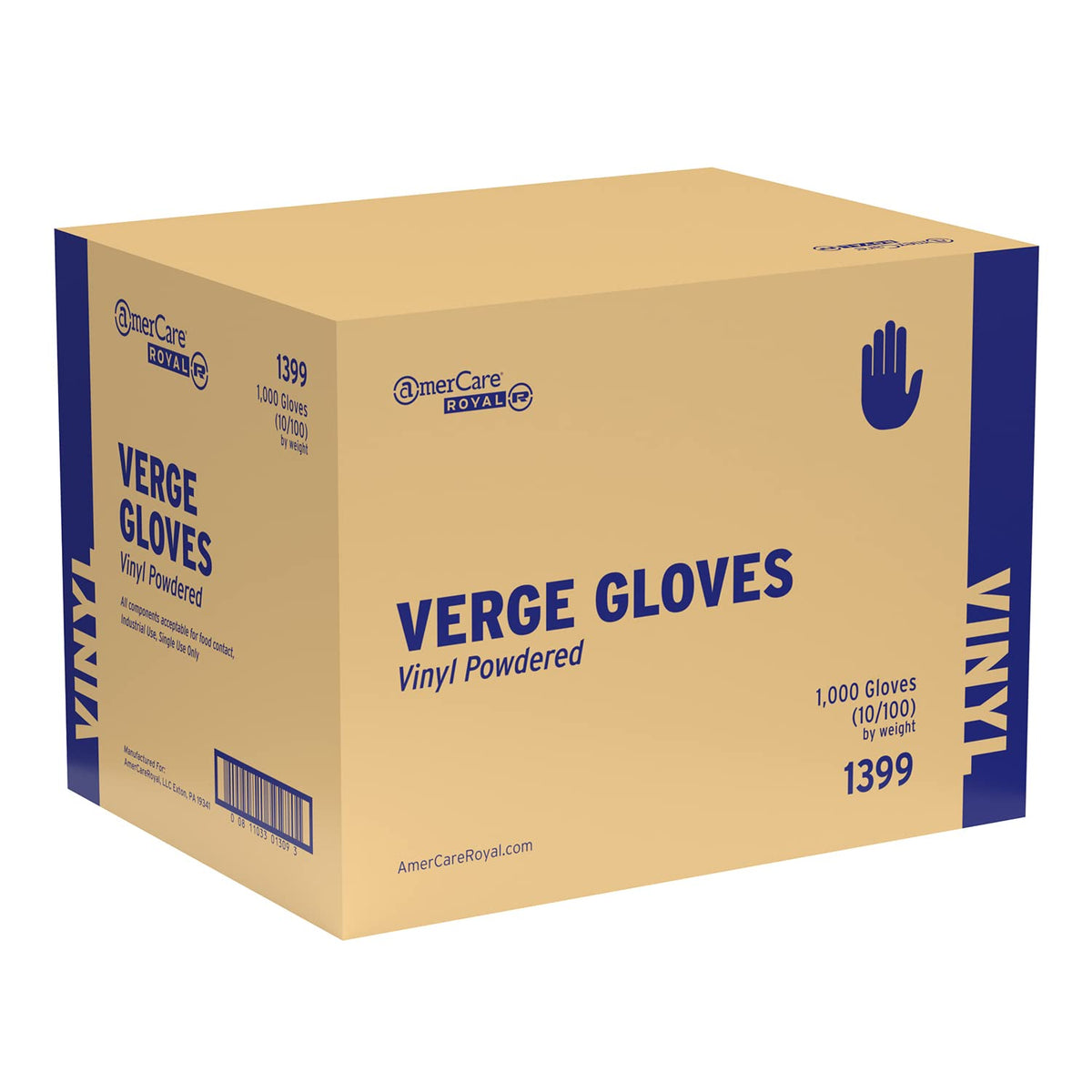 AmerCare Verge Powdered Gloves, Vinyl, Large, Case of 1000