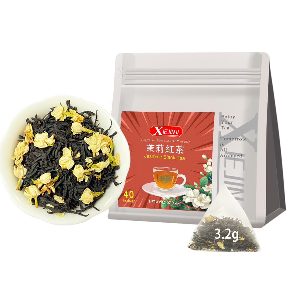 XIEJINJI Jasmine Black Tea - 40 Count, Special Blend Black Tea with Jasmine, Fragrant Floral Aroma, Eco-Conscious Tea Bags, 4.5 Oz