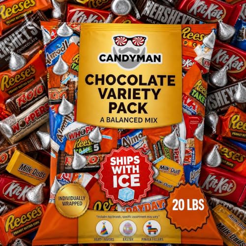 CANDYMAN Bulk Chocolate Candy Variety Pack, Individually Wrapped, 20 lb
