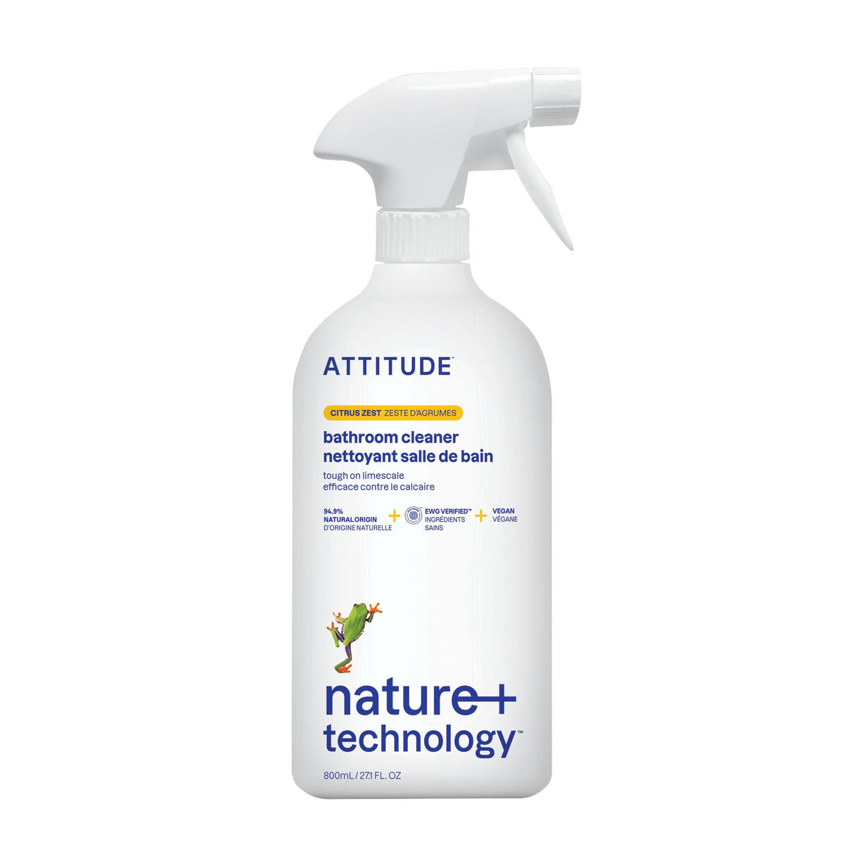 ATTITUDE Bathroom Cleaner Spray, EWG Verified, Plant-Based & Vegan, Safe for Bathroom Surfaces, Tiles, Tubs, Shower Walls, and Grout, Citrus Zest