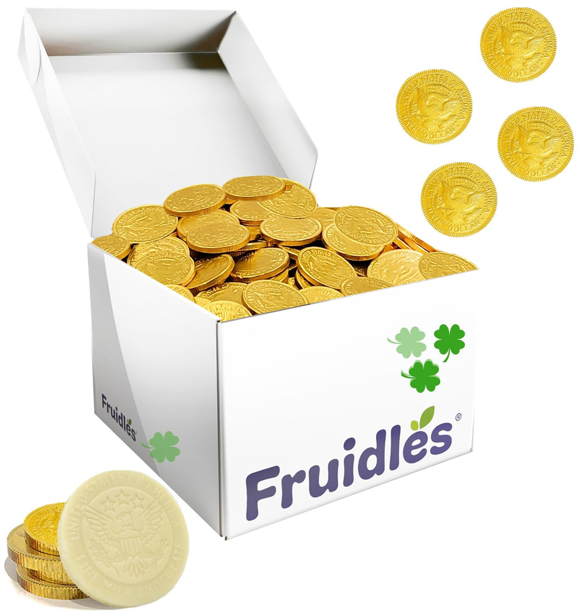 St. Patrick's Day White Milk Chocolate Coins, Half-Dollar Gold Foil Coins, Made with Premium Belgian Chocolate, Gluten-Free, Nut-Free, Kosher