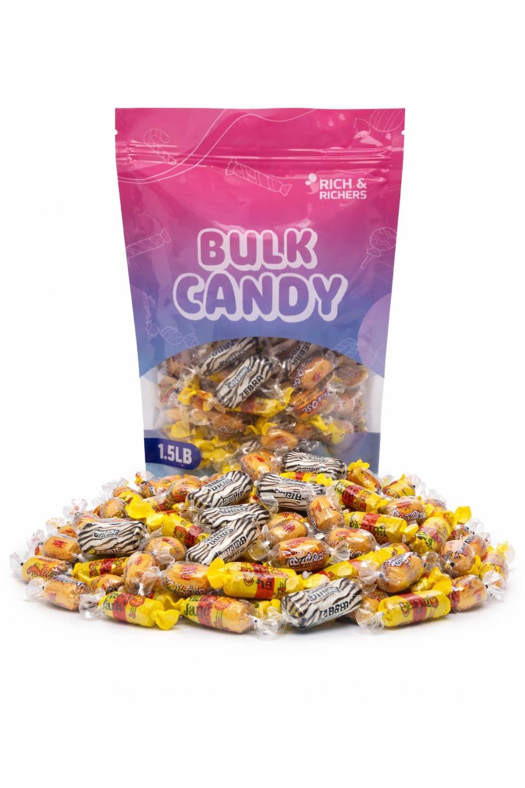 Candy Mix 1.5 lb Bulk - Old Fashioned Candy Assortment, Individually Wrapped Zebra Bars, Chick O Stick & Mary Jane Candy, Peanut Butter Chewy Candy