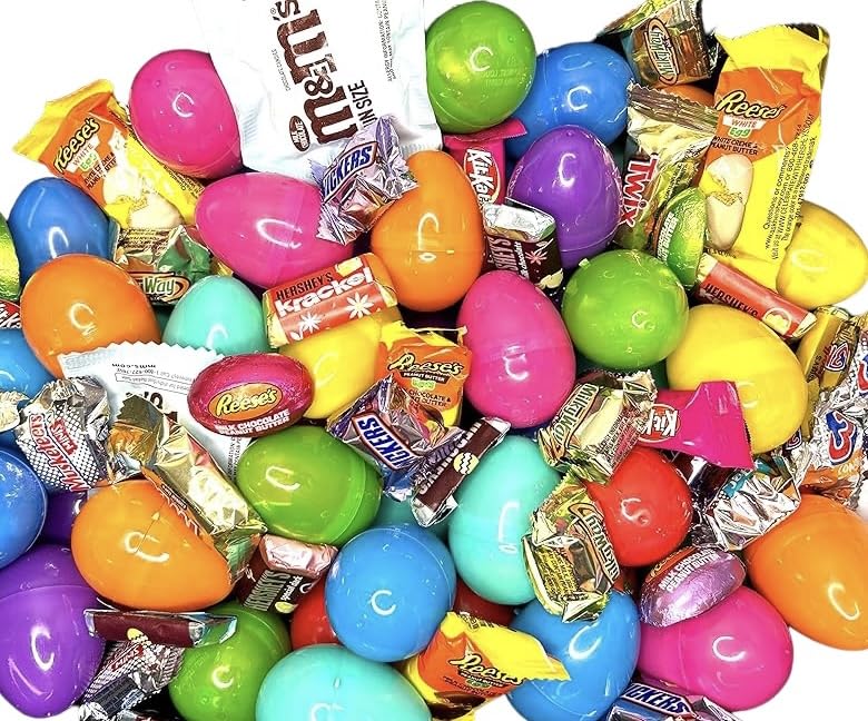 Pre Filled Chocolate Candy Plastic Easter Eggs with Free Unique Shopper Egg Token (100)