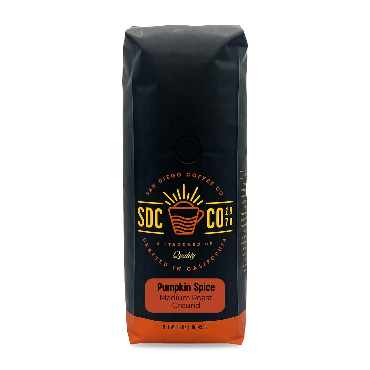 San Diego Coffee Pumpkin Spice, Medium Roast, Ground Coffee, 16-Ounce Bag Café molido tostado