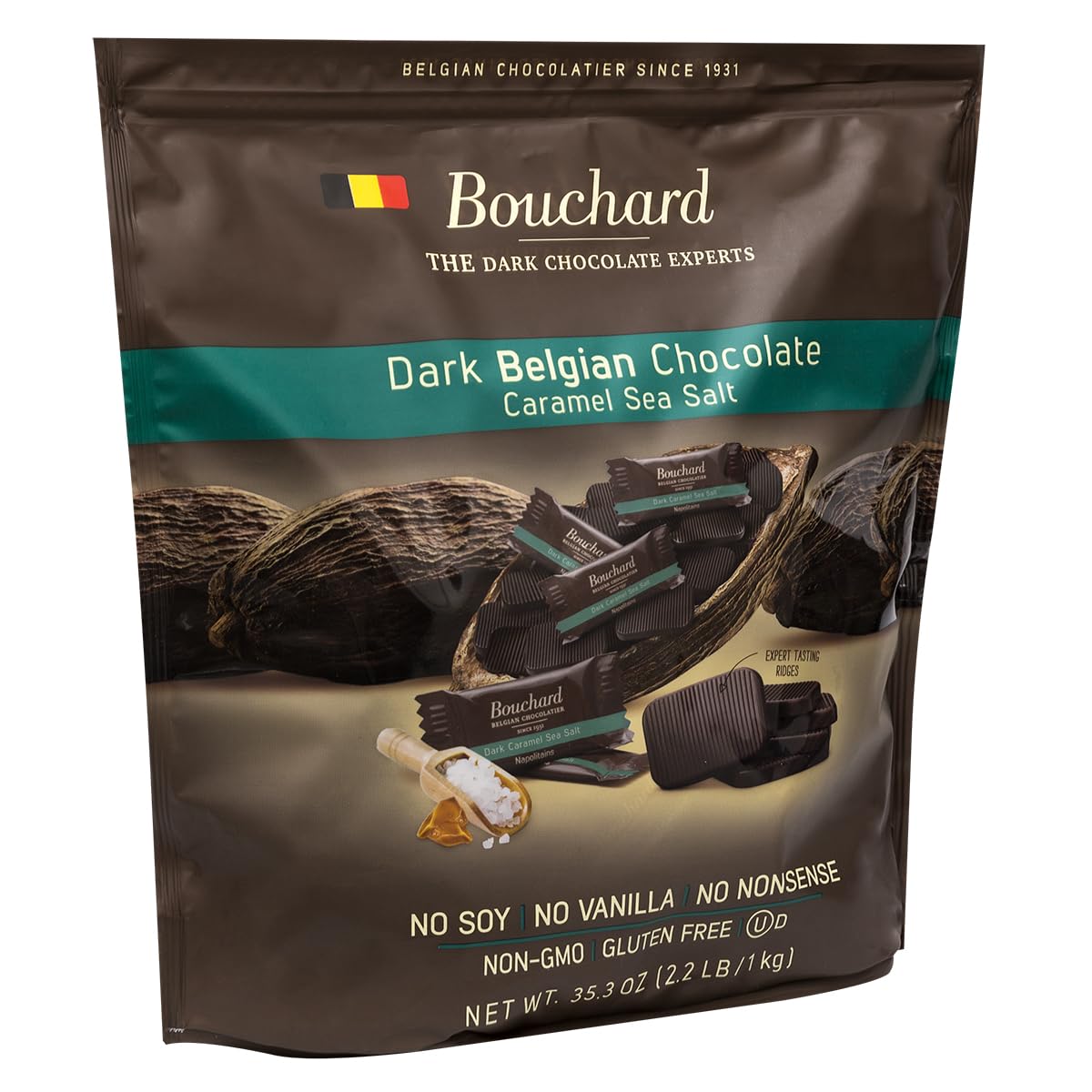 Bouchard Belgian Dark Chocolate Caramel Sea Salt Napolitains 35.3 OZ (2.2 LB/1KG)