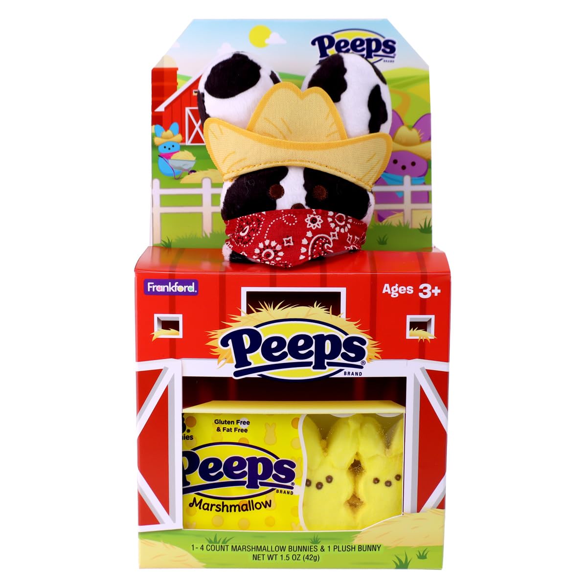 PEEPS Plush Bunny Farm House Gift Set with 4ct PEEPS Yellow Marshmallow Candies and Plush Toy, 1.4oz, Easter Gifts and Basket Stuffers