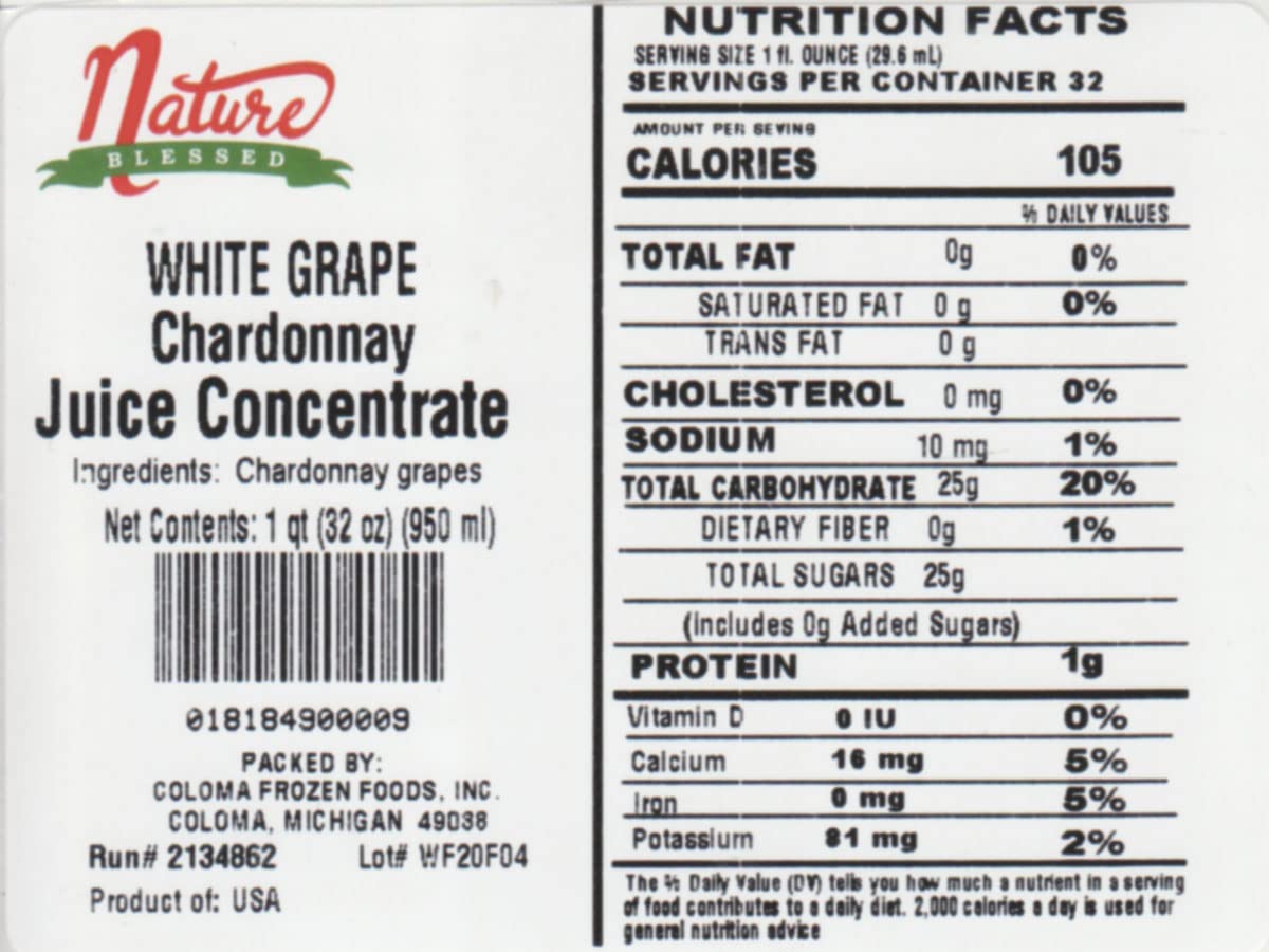 Nature Blessed 100% Pure Chardonnay White Grape Fruit Juice Concentrate - 4 Quarts (4/32 fl oz bottles), Great for Home Vintners, Home Brewers, Mead