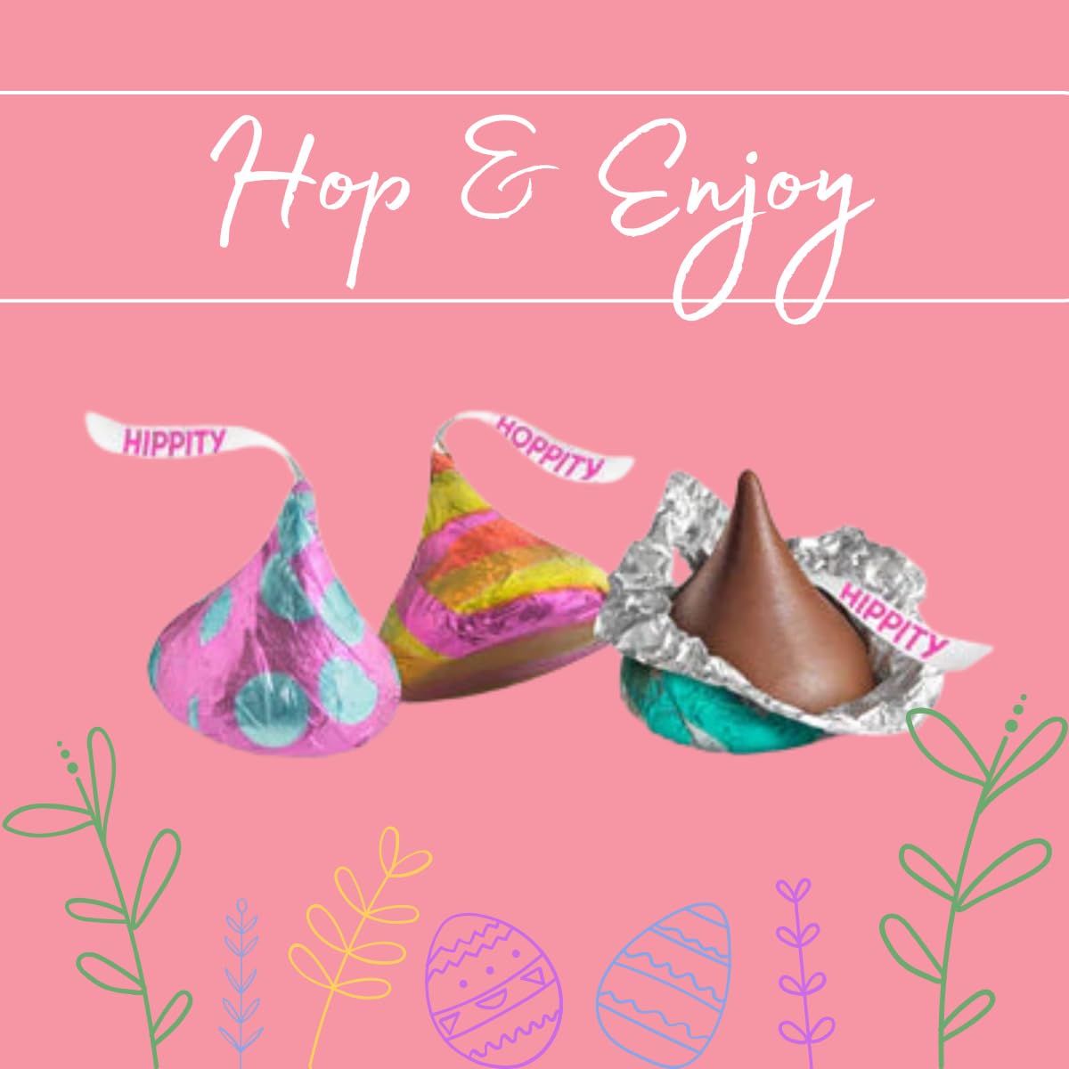 Candykrave Hershey'ss Easter Hippity Hoppity Kisses Milk Chocolate candy - (2LB 180 pcs) - Bulk chocolate Silver Foil Candy variety pack - Delicious