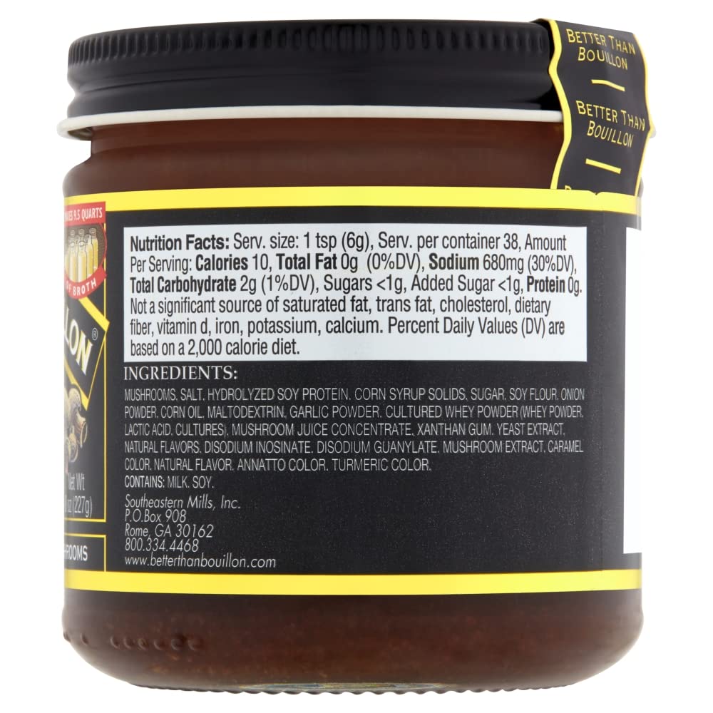 Better Than Bouillon Premium Mushroom Base, Made from Seasoned & Concentrated Mushrooms, Makes 9.5 Quarts of Broth, 38 Servings 8 Ounce (Pack of 4)