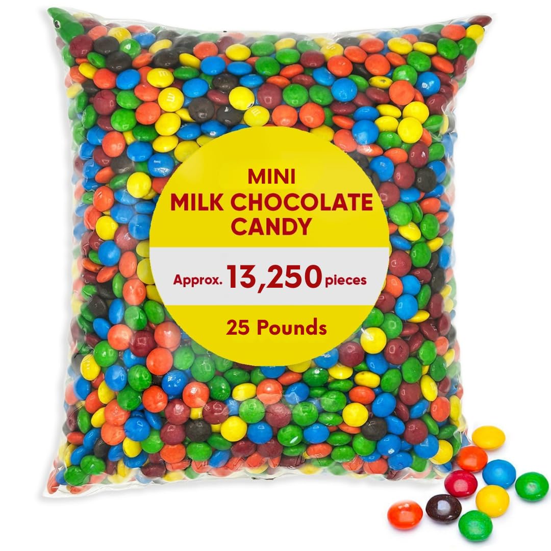 Mini Candy Coated Milk Chocolate Pieces Colorful Candy for Baking and Snacking Bulk Bag - 25 lb (Approx. 17500 pieces)