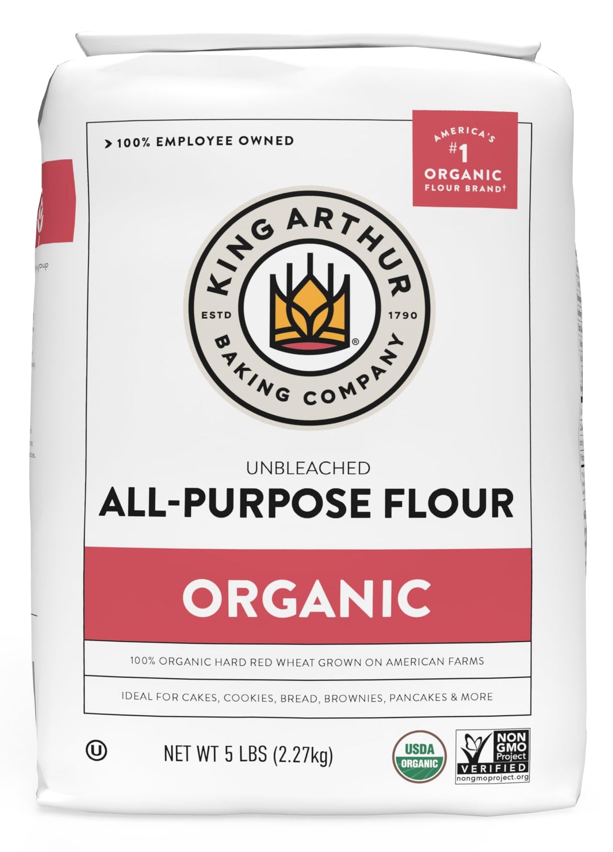 King Arthur 100% Organic All-Purpose Flour, Unbleached, 5 lb Bag - Non-GMO Project Verified, No Preservatives