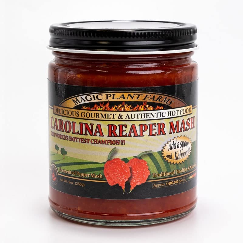 Magic Plant Red Carolina Reaper Pepper Mash, 9 Oz Jar - 1.5M to 2M (SHUs) Hottest Fermented Reaper Mash for Cooking, Maranades, Hot Sauce and More