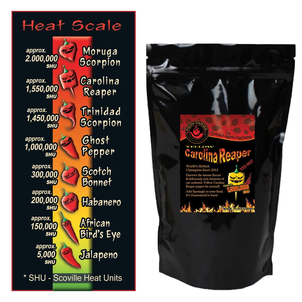 Yellow Carolina Reaper Pepper Flakes by Magic Plant - 1 Lb Bulk - Extremely Hot Rare Chili Strain 1.4M - 2.2M SHUs | Sweet Tangy Citrus Flavor |