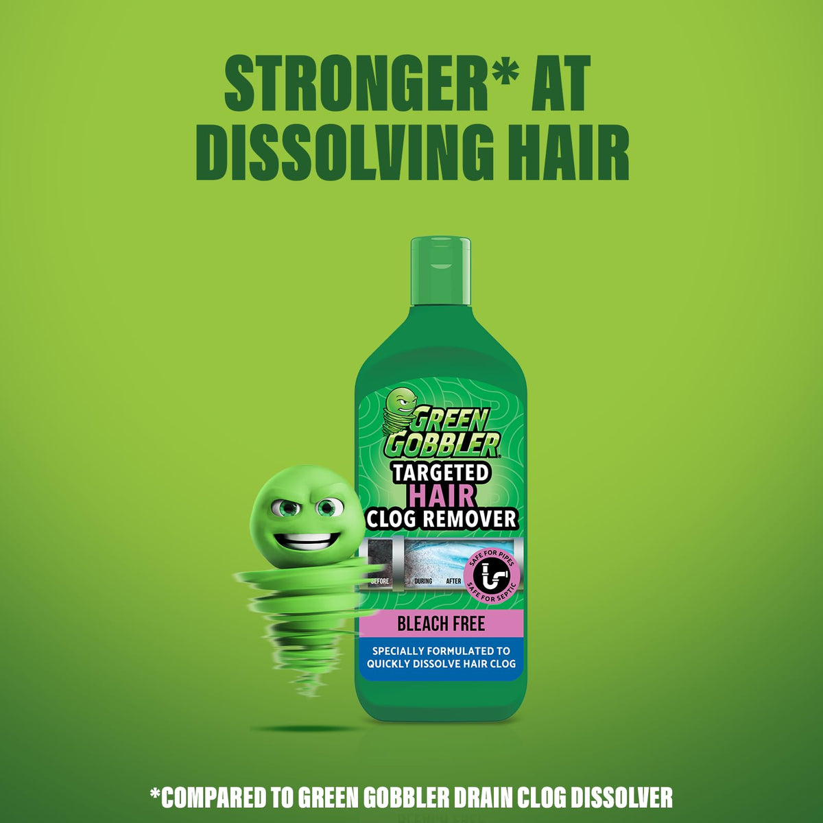 Green Gobbler Hair Drain Clog Remover | Formulated to Quickly Dissolve Hair Clogs