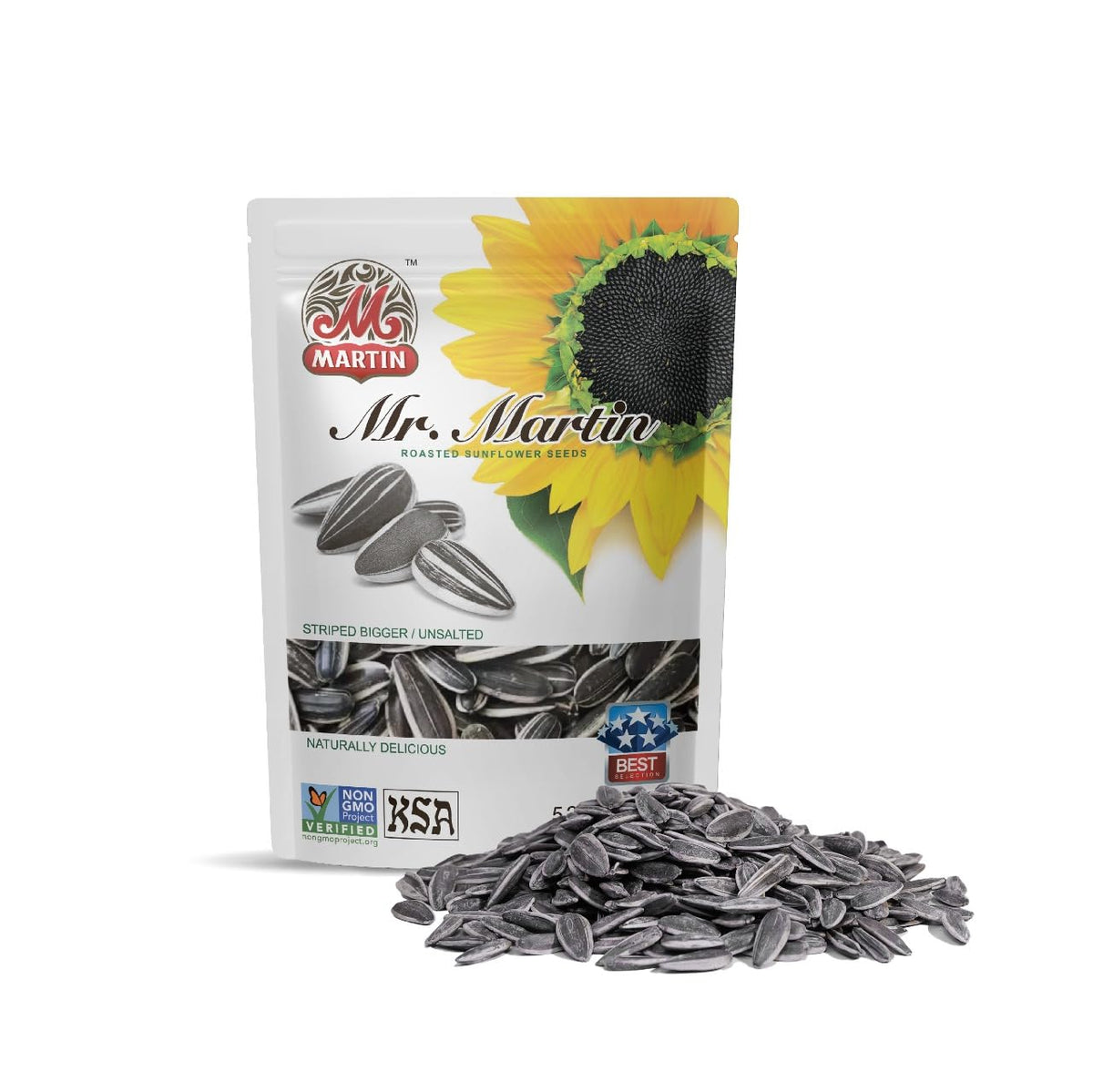 MR. MARTIN Freshly Roasted Unsalted Sunflower Seeds To Eat - Non-GMO, Kosher, Crunchy, Delicious, Vegan, Keto Friendly, Low Sodium Snack - 5.25 Oz, 12