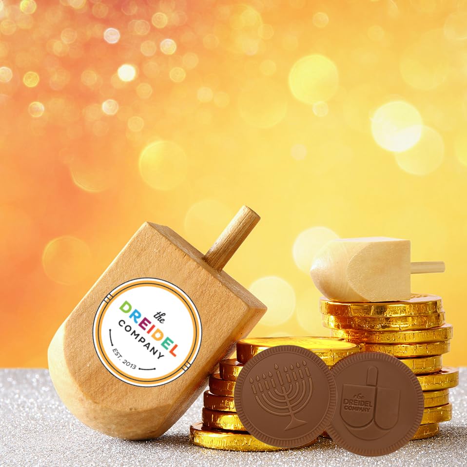 The Dreidel Company Hanukkah Chocolate Gelt, 6-Pack Mesh Bags 24 Total Coins of Milk Chocolate Coins, Kosher Certified Dairy Dreidel and Menorah
