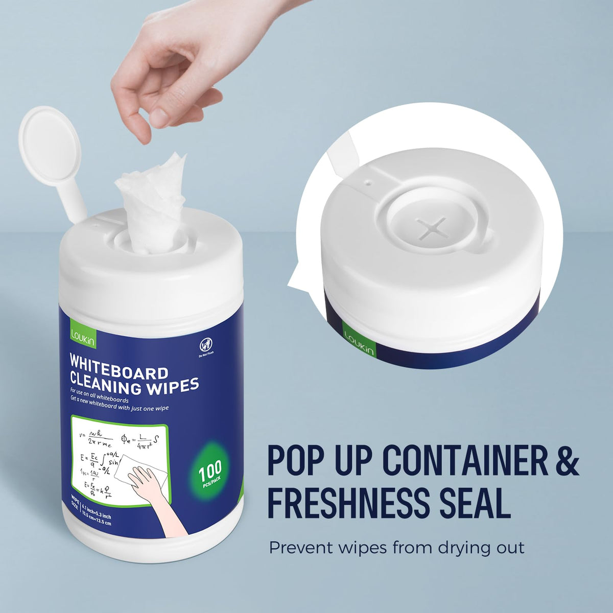 Loukin Whiteboard Cleaning Wipes, Dry Erase Board Cleaning Wipes, Non-toxic White board Wipes, 100 Wipes per Canister