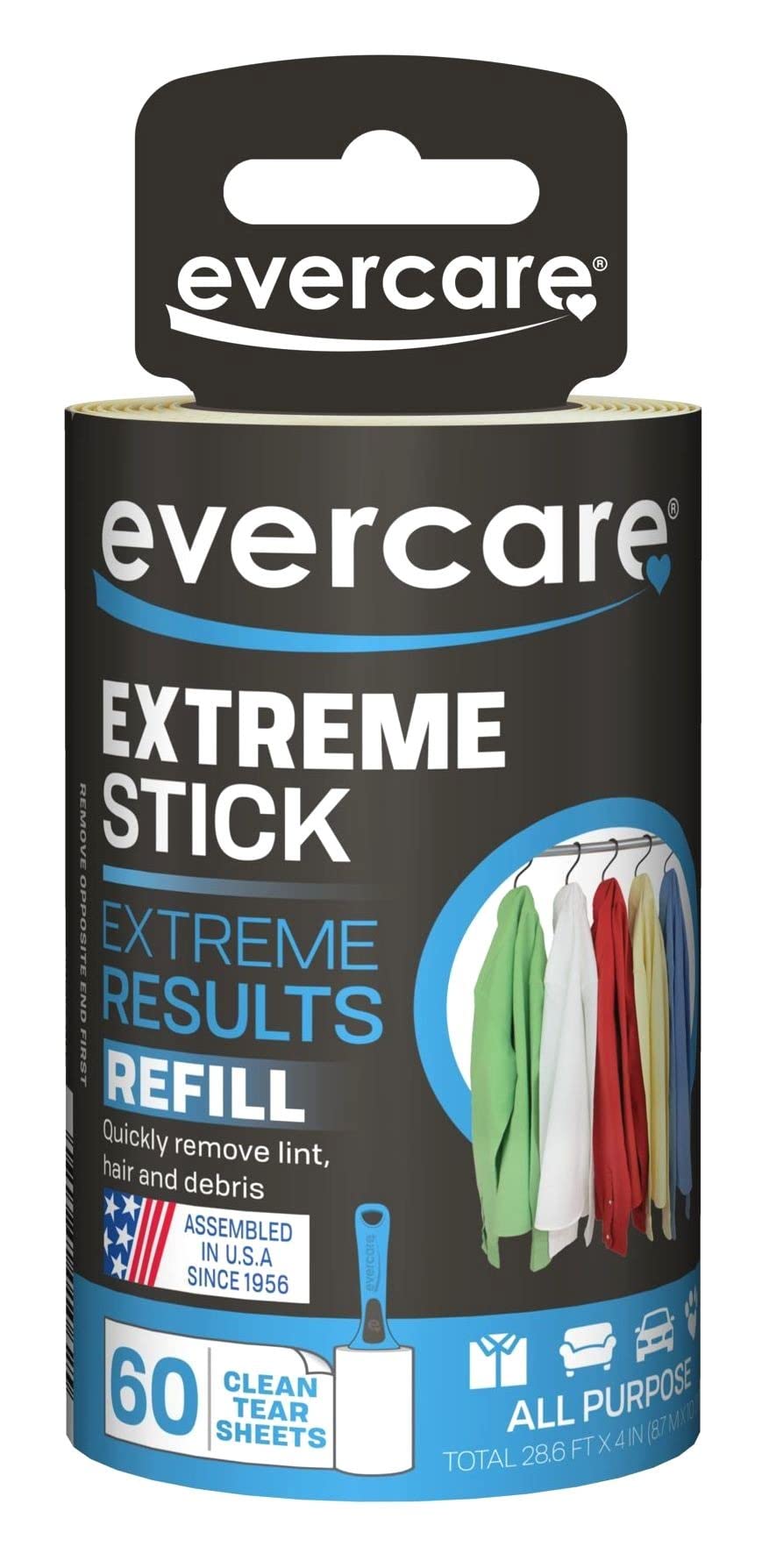 Evercare Lint Roller Refill Picks Up Lint, Dust, Dandruff 60 Layers (6 Pack)